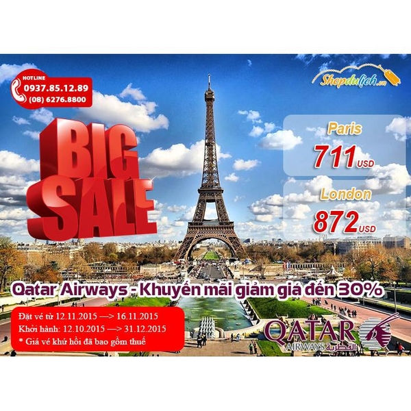 Qatar Airways (QR) - Khuyến Mãi Hấp Dẫn Giảm Đến 30%