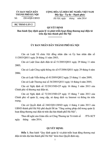 Ban hành Quyết định về việc kiện toàn thành viên Ban Chỉ đạo Thương mại điện tử thành phố Hà Nội