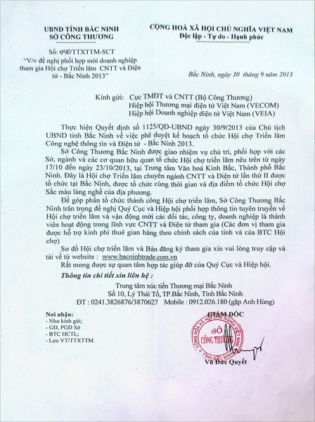 Mời tham gia hội chợ công nghệ thông tin và điện tử Bắc Ninh 2013