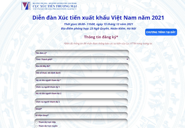 MỜI THAM DỰ DIỄN ĐÀN XÚC TIẾN XUẤT KHẨU VIỆT NAM 2021