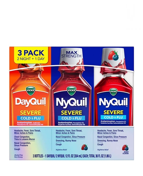 VICKS - DayQuil&NyQuil COLD & FLU (GIẢM HO, HẠ SỐT SET 3 CHAI 2 ĐÊM 1 NGÀY 1.06L)