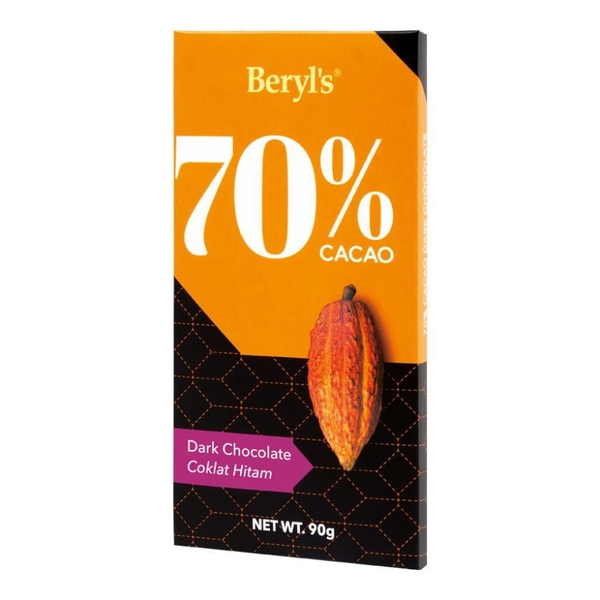 BERYL’S - DARK CHOCOLATE COKLAT HITAM 70% CACAO (CHOCOLATE KHÔNG ĐƯỜNG ĐẮNG ,70% CACAO 90G)