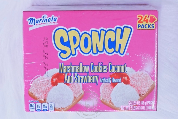 marinela - Sponch Marshmallow Cookies Coconut Strawberry (Kẹo Dẽo Phủ Dừa Và Dâu 1.08KG)