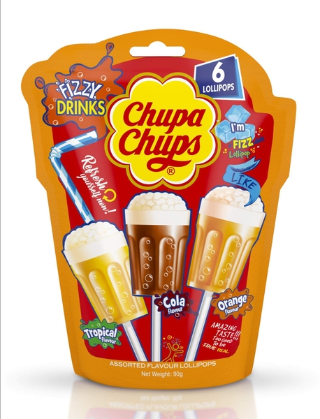 CHUPA CHUPS - FIZZY DRINKS TROPICAL, COLA, ORANGE (KẸO MÚT 3 VỊ 90G)