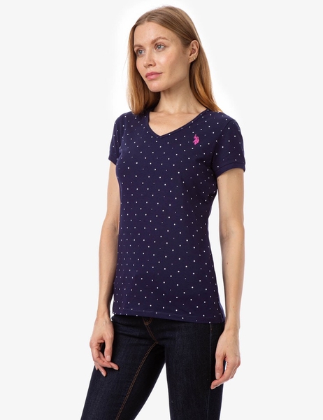 U.S. POLO - 21497006 (ÁO THUN ĐEN CHẤM BI TRẮNG SIZE S)
