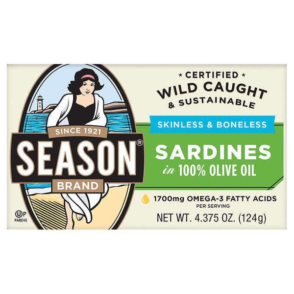 SEASON BRAND - SARDINES (CÁ MÒI NGÂM DẦU OLIVE 124G)