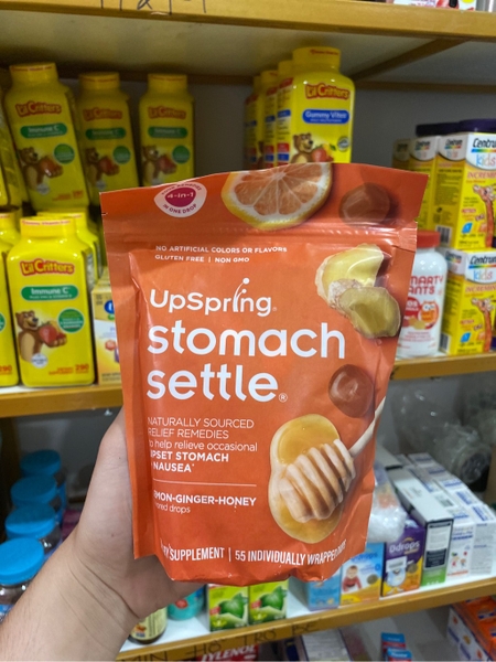UPSPRING STOMACH SETTLE - LEMON-GINGER-HONEY (KẸO HO GỪNG MẬT ONG 55 VIÊN)