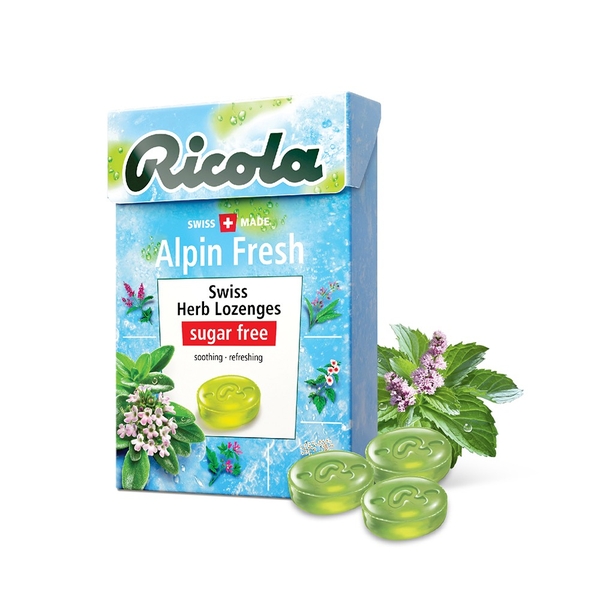 RICOLA - SWISS HERB LOZENGES ALPIN FRESH (KẸO HO KHÔNG ĐƯỜNG THẢO MỘC TƯƠI 40G)