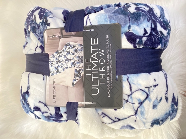 LIFE COMFORTR - THE ULTIMATE THROW (MỀN HOẠ TIẾT TRẮNG XANH DƯƠNG 152cm x 177cm)