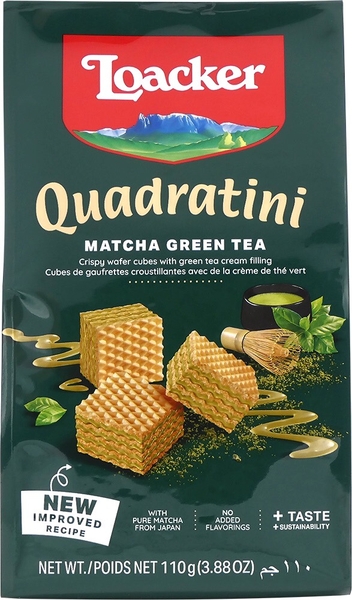 LOACKER - QUADRATINI MATCHA GREEN TEA (BÁNH XỐP TRÀ XANH 110G)