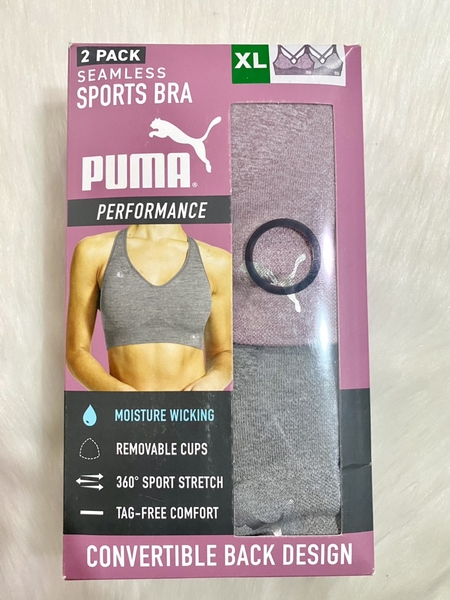 PUMA - SEAMLESS SPORTS BRA (SET 2 Áo Tập Hồng,Xám XL)
