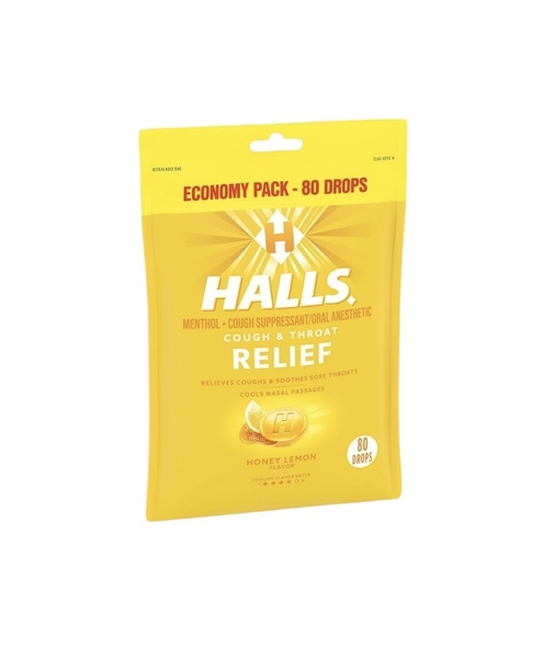 HALL’S - Relief Honey Lemon (Kẹo Ho Mật Ong Chanh 80 Viên)