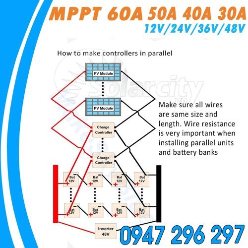 Điều khiển sạc pin mặt trời MPPT 40A LCD - 12V/24V/48V Auto Điện Năng ...