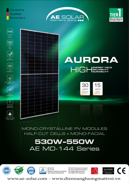 Tấm pin mặt trời AE Solar 540W Điện Năng Lượng Mặt Trời