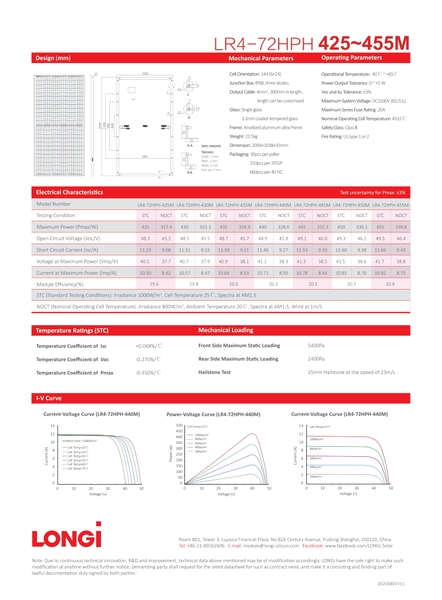 Tấm pin mặt trời LONGi 445W Điện Năng Lượng Mặt Trời