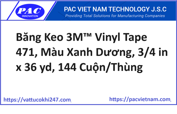 Băng Keo 3M™ Vinyl Tape 471, Màu Xanh Dương, 3/4 in x 36 yd, 144 Cuộn/Thùng