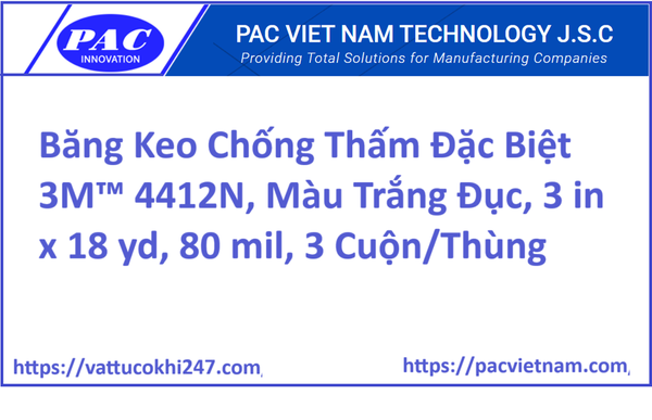 Băng Keo Chống Thấm Đặc Biệt 3M™ 4412N, Màu Trắng Đục, 3 in x 18 yd, 80 mil, 3 Cuộn/Thùng