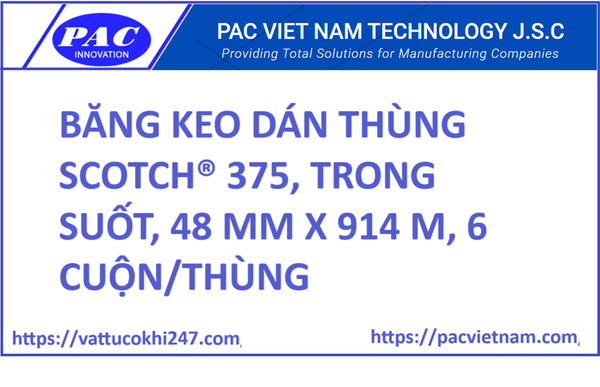 BĂNG KEO DÁN THÙNG SCOTCH® 375, TRONG SUỐT, 48 MM X 914 M, 6 CUỘN/THÙNG
