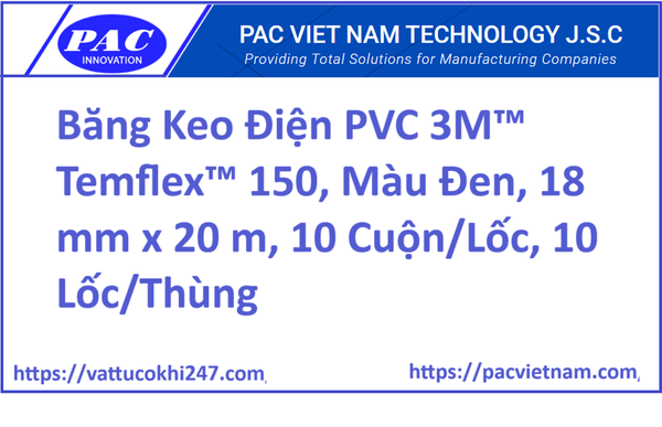 Băng Keo Điện PVC 3M™ Temflex™ 150, Màu Đen, 18 mm x 20 m, 10 Cuộn/Lốc, 10 Lốc/Thùng