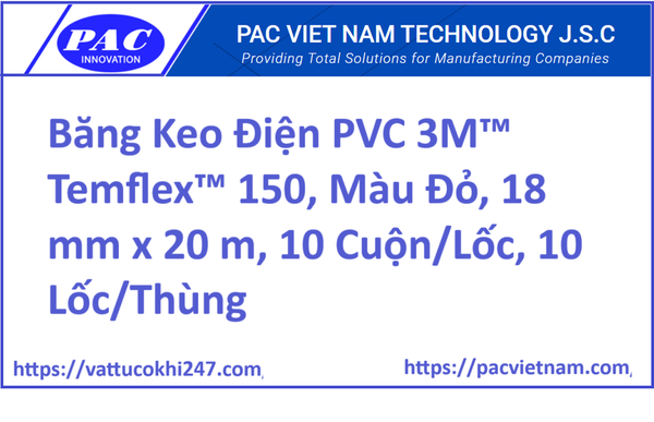 Băng Keo Điện PVC 3M™ Temflex™ 150, Màu Đỏ, 18 mm x 20 m, 10 Cuộn/Lốc, 10 Lốc/Thùng