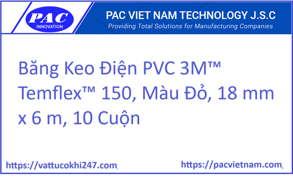 Băng Keo Điện PVC 3M™ Temflex™ 150, Màu Đỏ, 18 mm x 6 m, 10 Cuộn/Lốc, 10 Lốc/Thùng