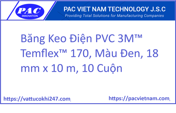 Băng Keo Điện PVC 3M™ Temflex™ 170, Màu Đen, 18 mm x 10 m, 10 Cuộn/Lốc, 10 Lốc/Thùng