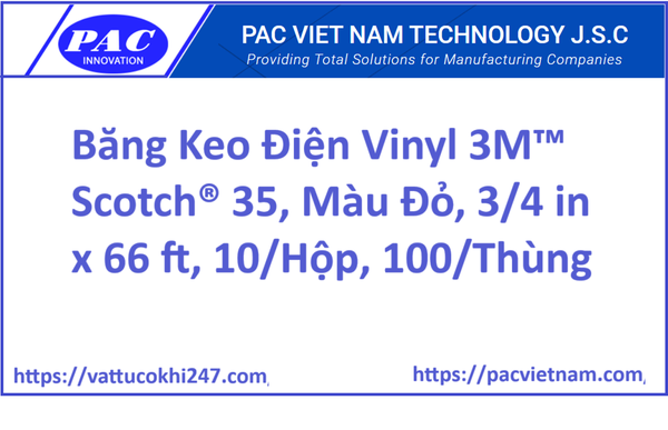 Băng Keo Điện Vinyl 3M™ Scotch® 35, Màu Đỏ, 3/4 in x 66 ft, 10/Hộp, 100/Thùng