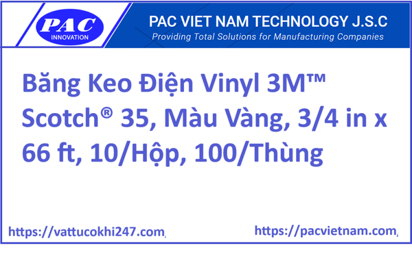 Băng Keo Điện Vinyl 3M™ Scotch® 35, Màu Vàng, 3/4 in x 66 ft, 10/Hộp, 100/Thùng