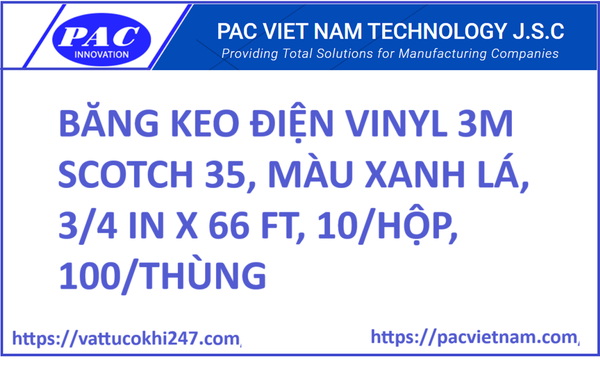BĂNG KEO ĐIỆN VINYL 3M SCOTCH 35, MÀU XANH LÁ, 3/4 IN X 66 FT, 10/HỘP, 100/THÙNG
