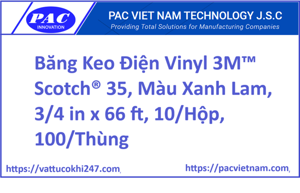 Băng Keo Điện Vinyl 3M™ Scotch® 35, Màu Xanh Lam, 3/4 in x 66 ft, 10/Hộp, 100/Thùng