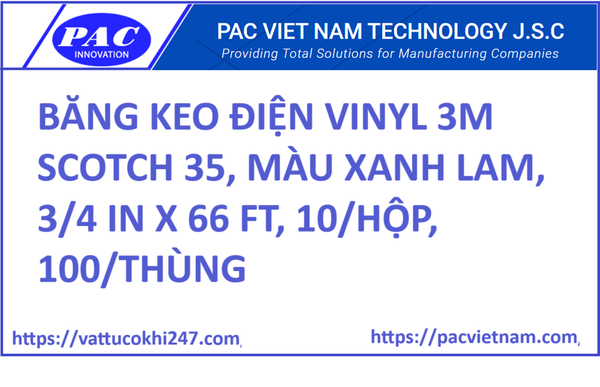 BĂNG KEO ĐIỆN VINYL 3M SCOTCH 35, MÀU XANH LAM, 3/4 IN X 66 FT, 10/HỘP, 100/THÙNG
