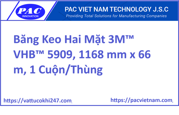 Băng Keo Hai Mặt 3M™ VHB™ 5909, 1168 mm x 66 m, 1 Cuộn/Thùng