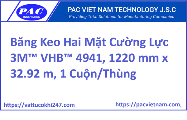 Băng Keo Hai Mặt Cường Lực 3M™ VHB™ 4941, 1220 mm x 32.92 m, 1 Cuộn/Thùng