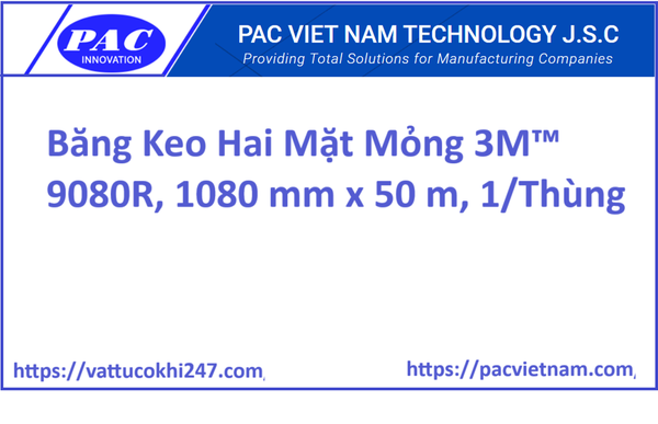 Băng Keo Hai Mặt Mỏng 3M™ 9080R, 1080 mm x 50 m, 1/Thùng