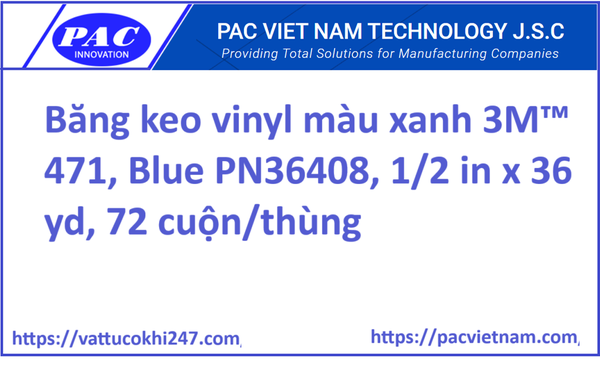 Băng keo vinyl màu xanh 3M™ 471, Blue PN36408, 1/2 in x 36 yd, 72 cuộn/thùng