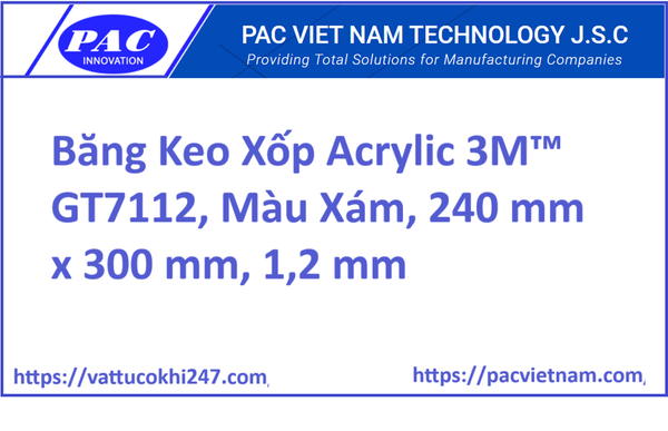 Băng Keo Xốp Acrylic 3M™ GT7112, Màu Xám, 240 mm x 300 mm, 1,2 mm