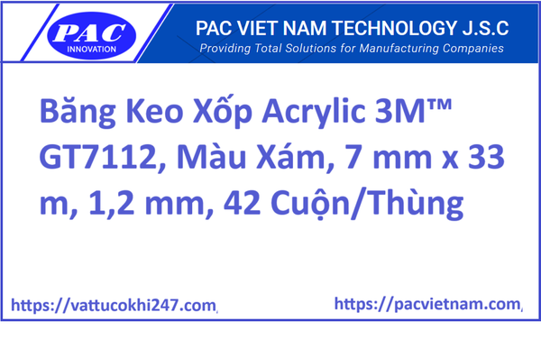 Băng Keo Xốp Acrylic 3M™ GT7112, Màu Xám, 7 mm x 33 m, 1,2 mm, 42 Cuộn/Thùng
