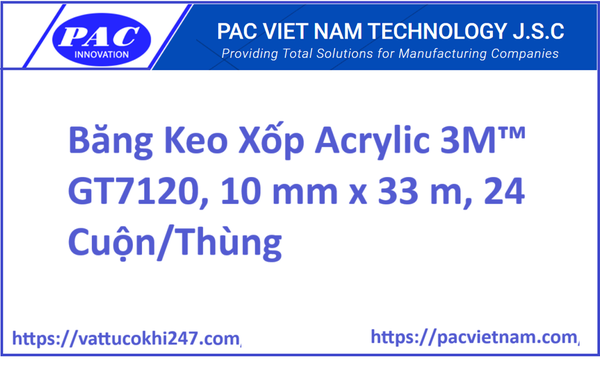 Băng Keo Xốp Acrylic 3M™ GT7120, 10 mm x 33 m, 24 Cuộn/Thùng