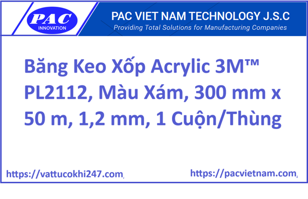 Băng Keo Xốp Acrylic 3M™ PL2112, Màu Xám, 300 mm x 50 m, 1,2 mm, 1 Cuộn/Thùng