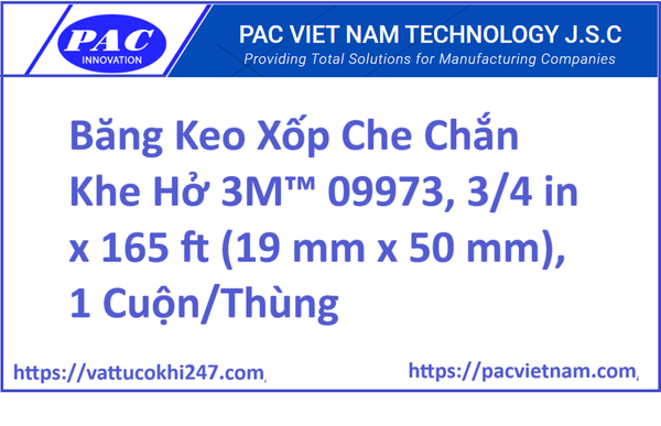 Băng Keo Xốp Che Chắn Khe Hở 3M™ 09973, 3/4 in x 165 ft (19 mm x 50 mm), 1 Cuộn/Thùng