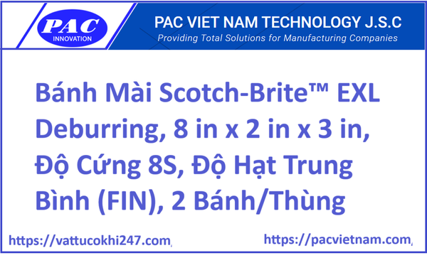 Bánh Mài Scotch-Brite™ EXL Deburring, 8 in x 2 in x 3 in, Độ Cứng 8S, Độ Hạt Trung Bình (FIN), 2 Bánh/Thùng