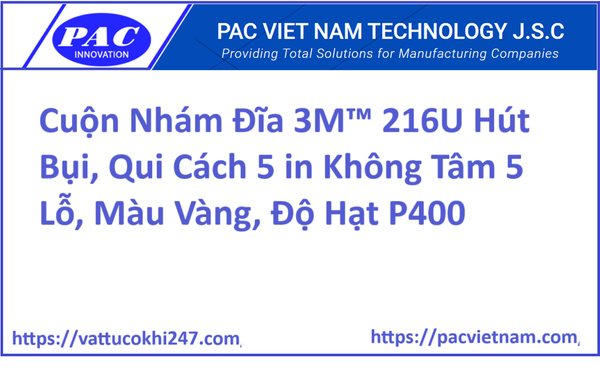 Cuộn Nhám Đĩa 3M™ 216U Hút Bụi, Qui Cách 5 in Không Tâm 5 Lỗ, Màu Vàng, Độ Hạt P400