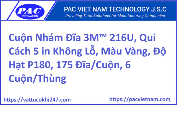 Cuộn Nhám Đĩa 3M™ 216U, Qui Cách 5 in Không Lỗ, Màu Vàng, Độ Hạt P180, 175 Đĩa/Cuộn, 6 Cuộn/Thùng