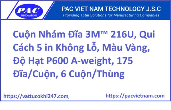 Cuộn Nhám Đĩa 3M™ 216U, Qui Cách 5 in Không Lỗ, Màu Vàng, Độ Hạt P600 A-weight, 175 Đĩa/Cuộn, 6 Cuộn/Thùng