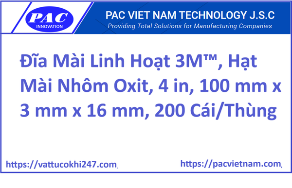 Đĩa Mài Linh Hoạt 3M™, Hạt Mài Nhôm Oxit, 4 in, 100 mm x 3 mm x 16 mm, 200 Cái/Thùng
