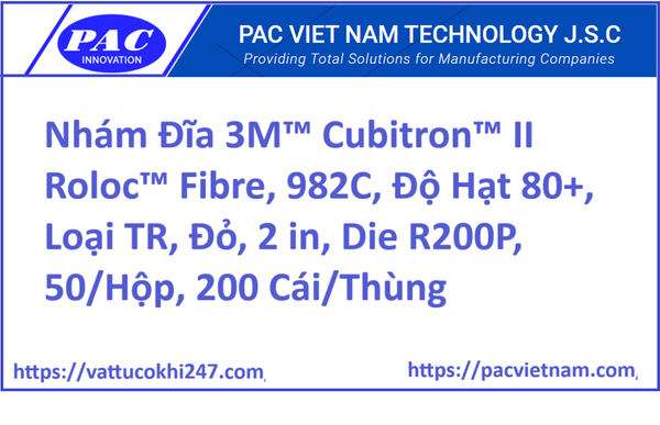 Nhám Đĩa 3M™ Cubitron™ II Roloc™ Fibre, 982C, Độ Hạt 80+, Loại TR, Đỏ, 2 in, Die R200P, 50/Hộp, 200 Cái/Thùng