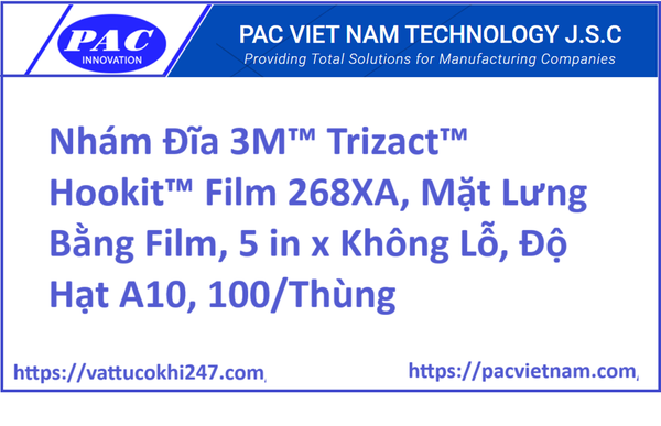 Nhám Đĩa 3M™ Trizact™ Hookit™ Film 268XA, Mặt Lưng Bằng Film, 5 in x Không Lỗ, Độ Hạt A10, 100/Thùng