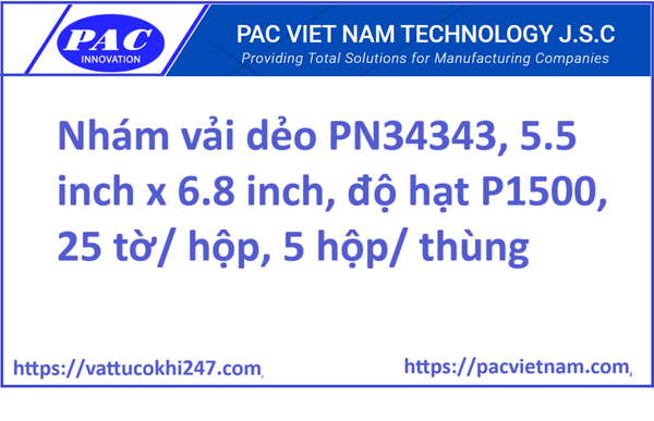 Nhám vải dẻo PN34343, 5.5 inch x 6.8 inch, độ hạt P1500, 25 tờ/ hộp, 5 hộp/ thùng