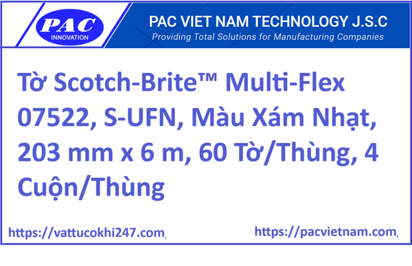 Tờ Scotch-Brite™ Multi-Flex 07522, S-UFN, Màu Xám Nhạt, 203 mm x 6 m, 60 Tờ/Thùng, 4 Cuộn/Thùng