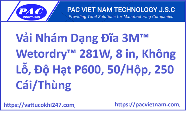Vải Nhám Dạng Đĩa 3M™ Wetordry™ 281W, 8 in, Không Lỗ, Độ Hạt P600, 50/Hộp, 250 Cái/Thùng